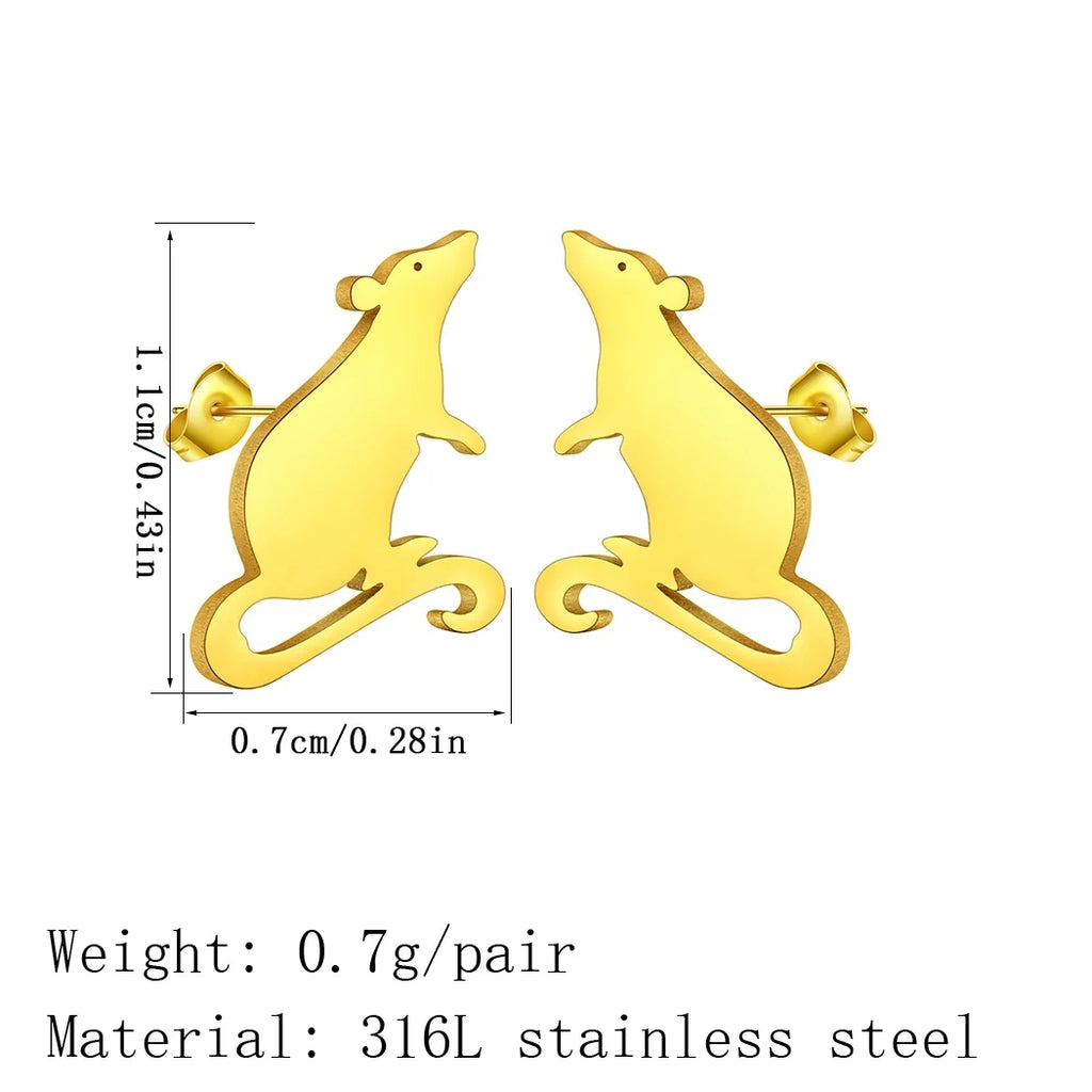 Adorable Rat Stud Earrings | Cute Stainless Steel Rodent Jewelry for Women and Men