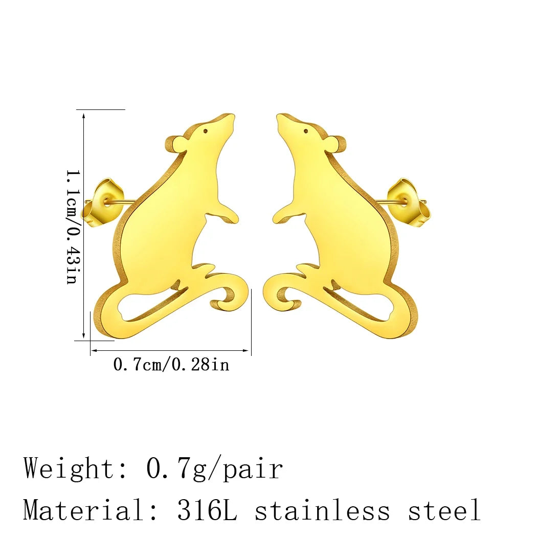 Adorable Rat Stud Earrings | Cute Stainless Steel Rodent Jewelry for Women and Men