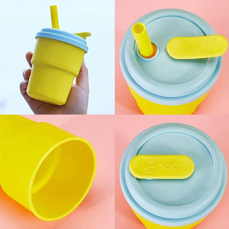 400ml Silicone Coffee Mug with Lid and Straw | Leak-Proof Portable Travel Cup