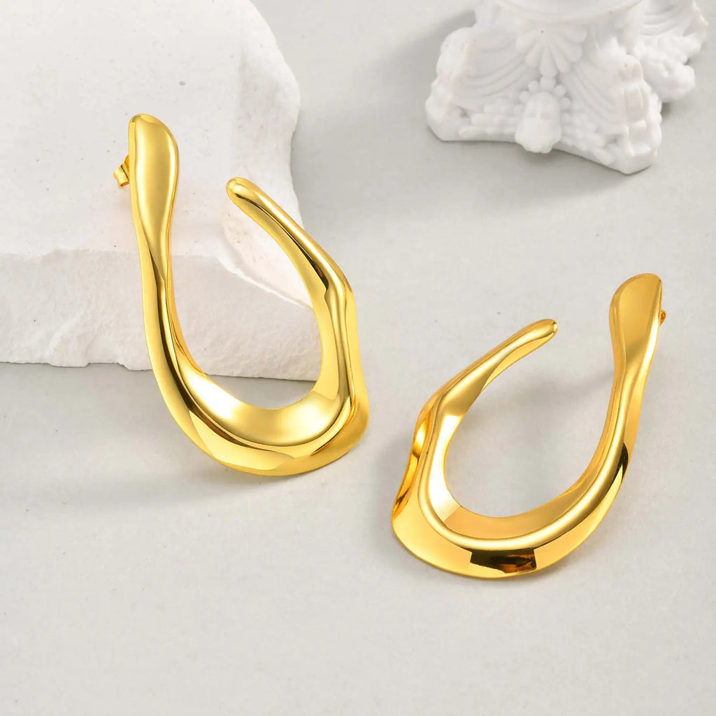 Irregular U-Shaped Earrings for Women | Gold Stainless Steel Geometric Studs