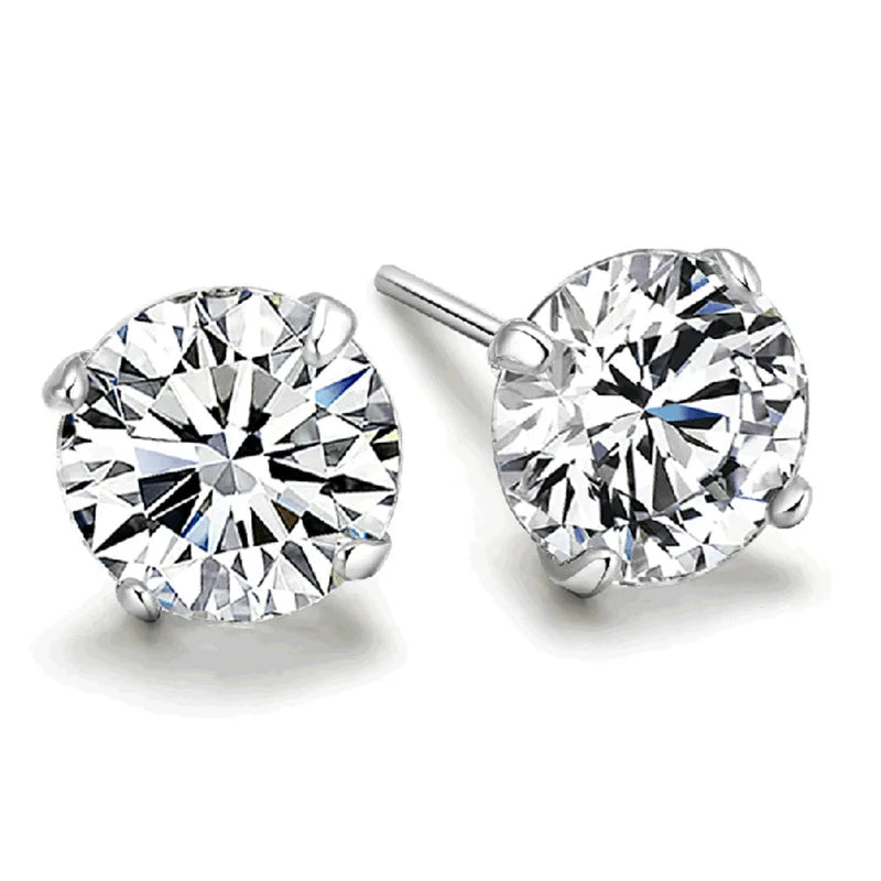 925 Sterling Silver Zircon Crystal 4 Claw Cut Stud Earrings | Fine Jewelry for Women