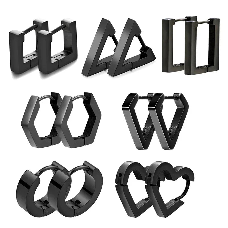 Geometric Hoop Earrings for Men and Women | Stainless Steel Punk Studs