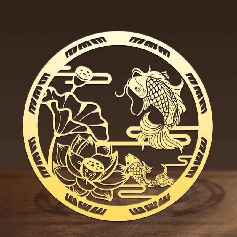 Carp Lotus Metal Sticker | Lucky Wealth Feng Shui Decoration