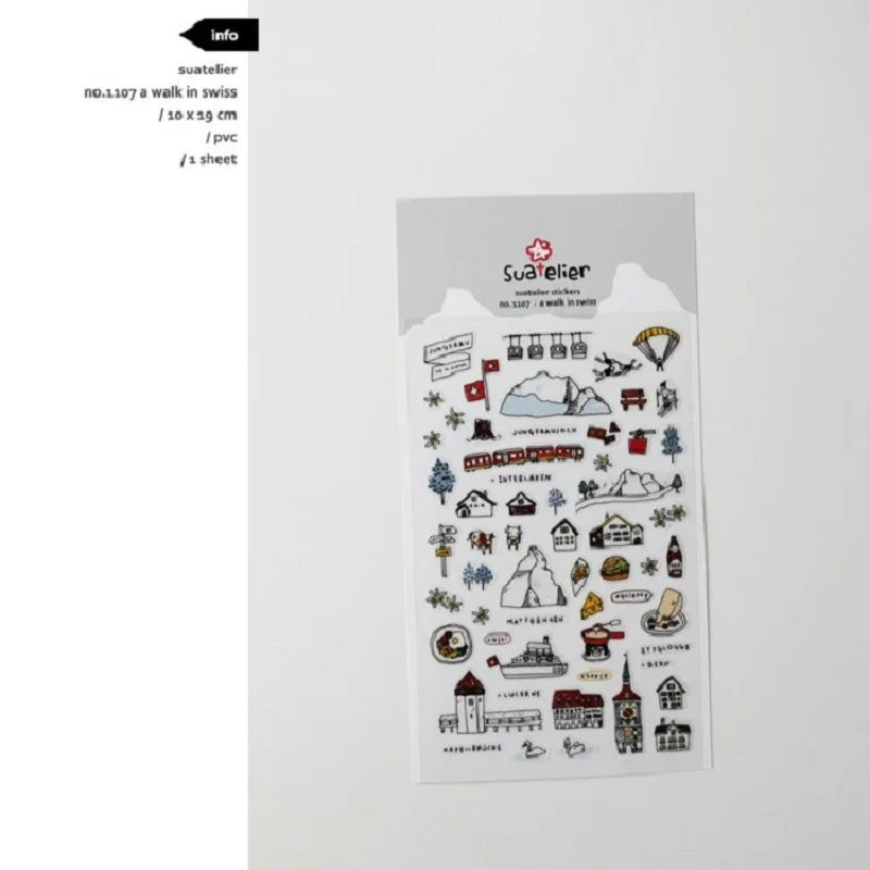 Korean Import Suatelier Walk In Swiss Sonia Decorative Washi Stickers | Scrapbooking Label Stickers