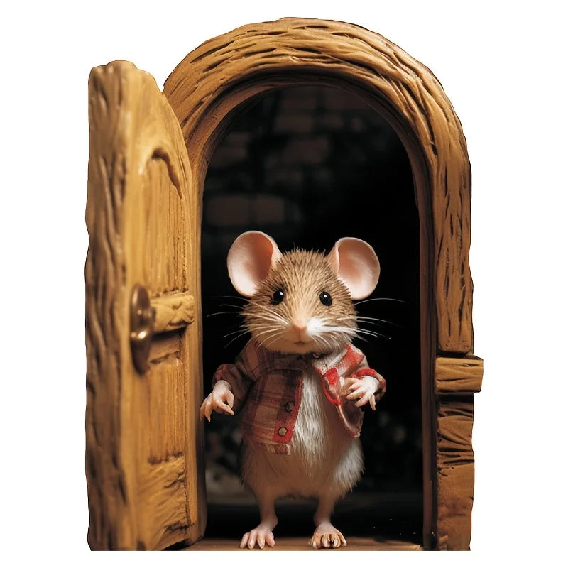 Whimsical 3D Mouse Hole Wall Decal | Adorable Red-Coated Mouse Peeking Design PVC Sticker