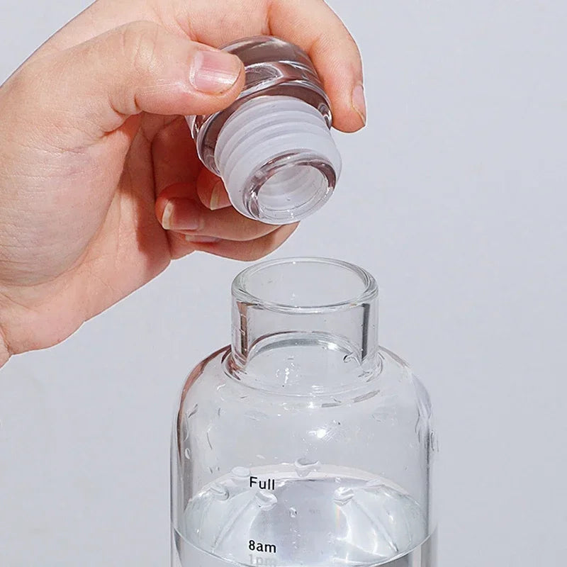 500/750ml Transparent Plastic Water Bottle with Time Marker | Leakproof Large Capacity Sport Drinkware