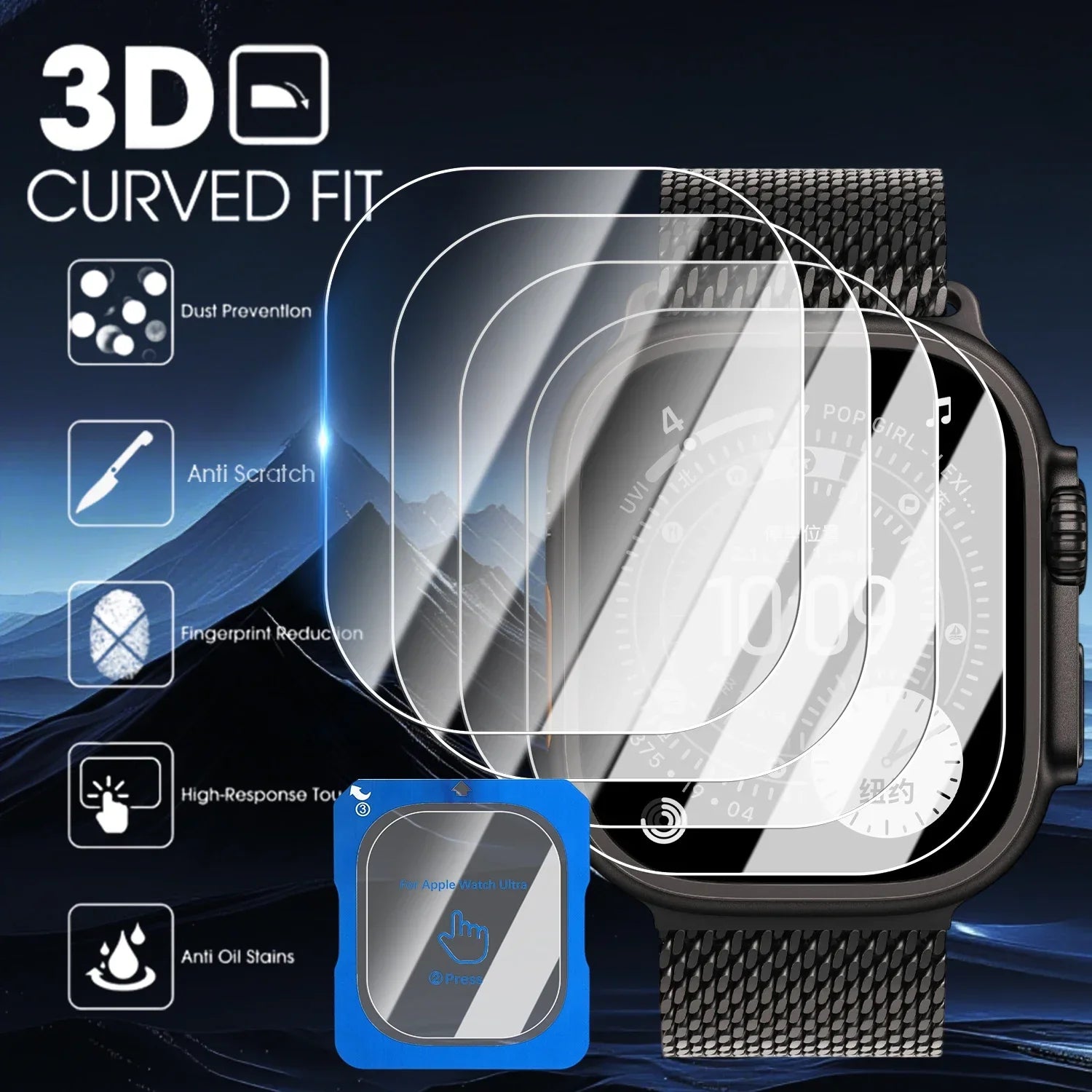 Quick Pasting Tempered Glass For Apple Watch Ultra 3/2/1 49mm Easy to Install Screen Glass Protective Film Ultra 3-2-1 49mm Film