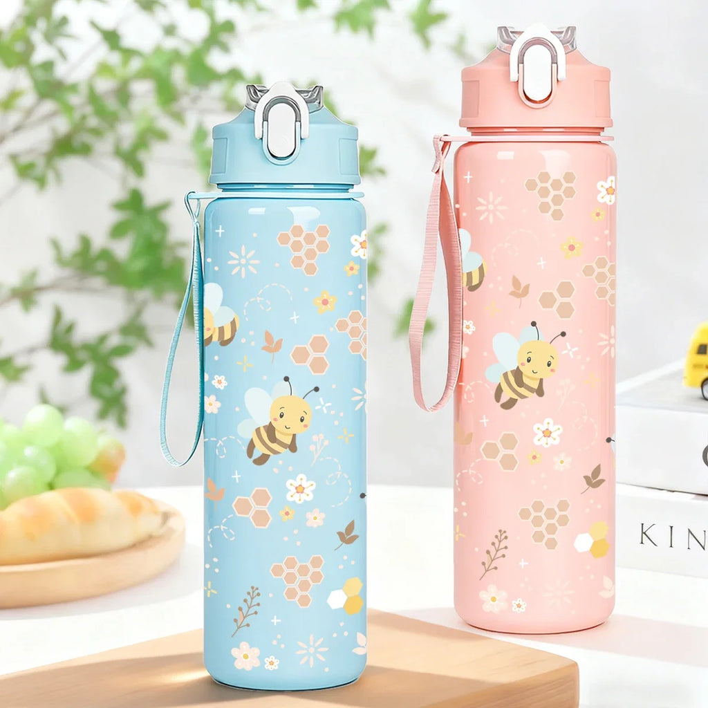 Sweet Honeycomb Bee Pattern Reusable Plastic Water Bottle | Lightweight Leakproof Flip Top Cup for Kids Girls