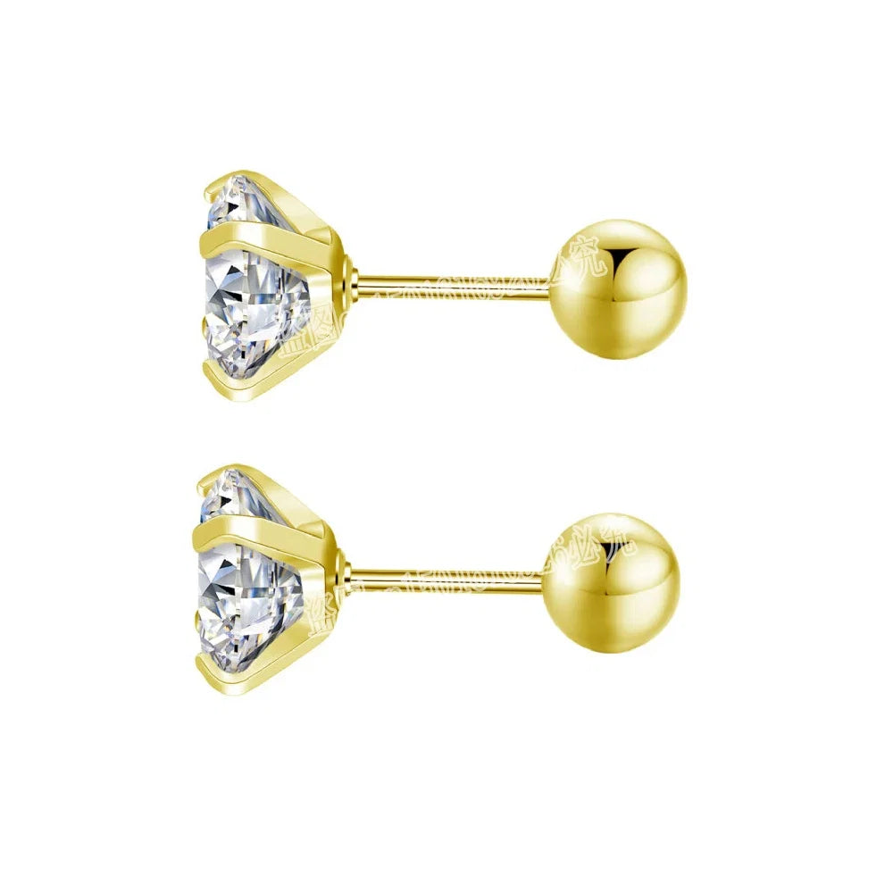 Stainless Steel Titanium Tragus Stud Earrings | 4 Prong Zircon Crystal Cartilage Jewelry