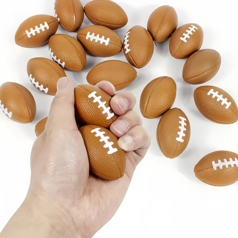 Mini PU Rugby Stress Balls | 6 Pack Squeeze Sports Toys for Anxiety Relief