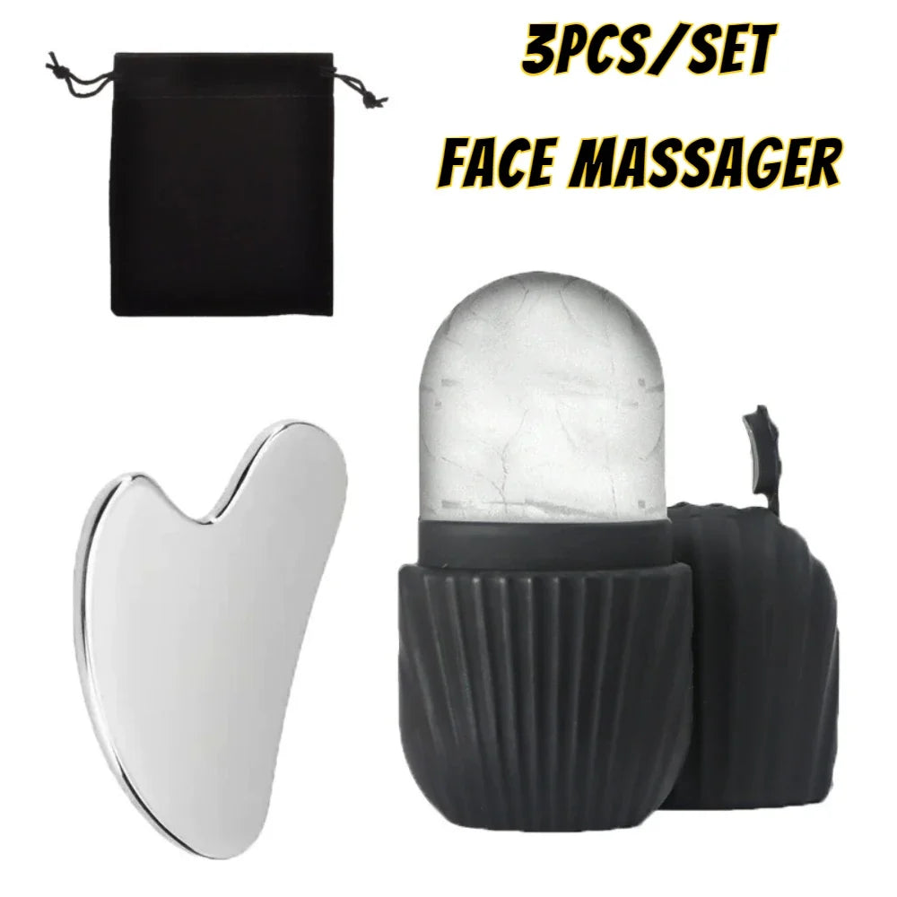 Ice Face Roller and Gua Sha Set | Stainless Steel Facial Massage Tools
