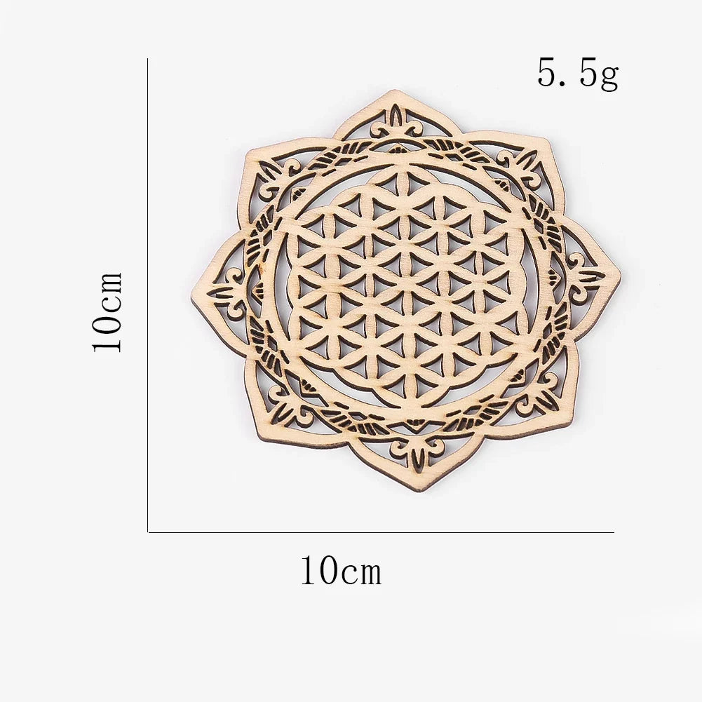 Wooden Chakra Board with Metatron Flower | Laser Engraved Meditation Coaster