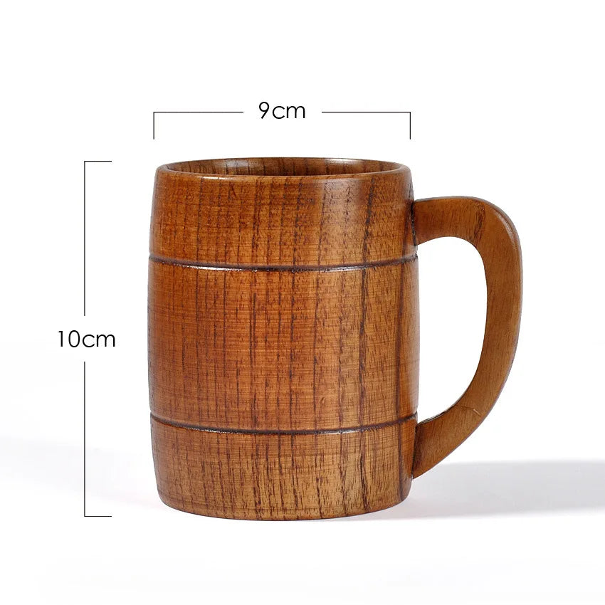 Handcrafted Wooden Coffee Mug | 320ml Natural Solid Wood Beer Cup with Handle