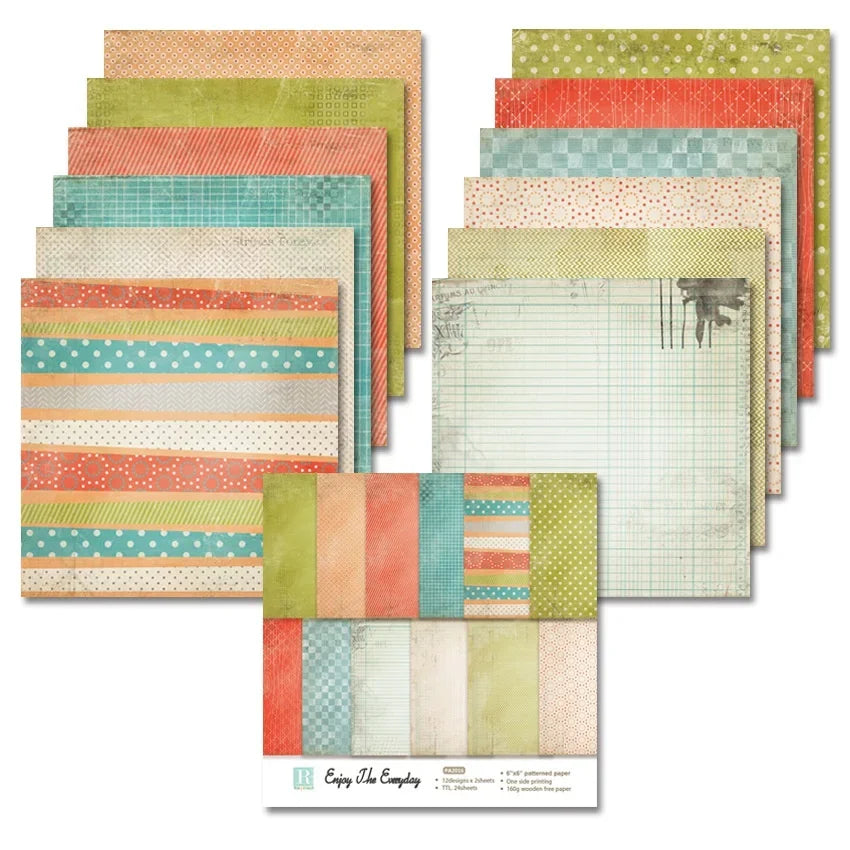 24 Sheets Craft Paper Pads for Scrapbooking and Card Making | Mixed Pattern Background Paper