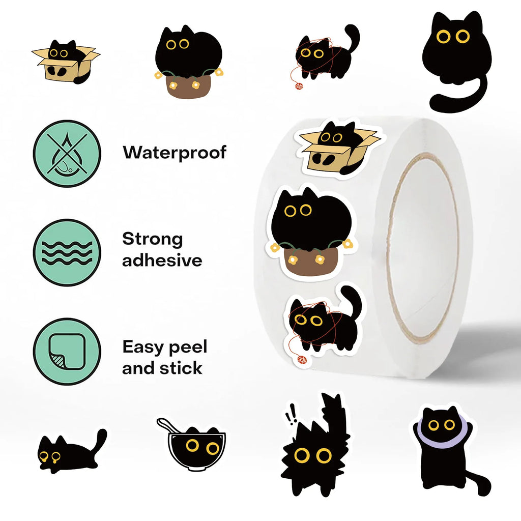 100-500Pcs Cartoon Cat Sticker Roll Set | DIY Decorative Stickers for Party, Phone, Guitar, and Stationery