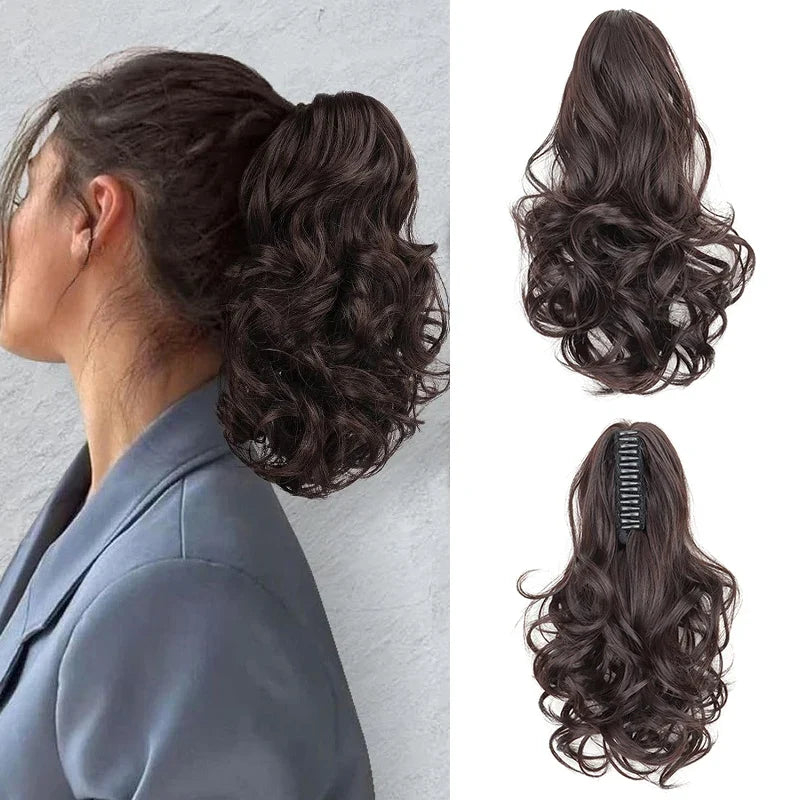 10Inch Short Wavy Curly Ponytail Hair Extension | Clip-in Claw Clip Hairpiece for Women