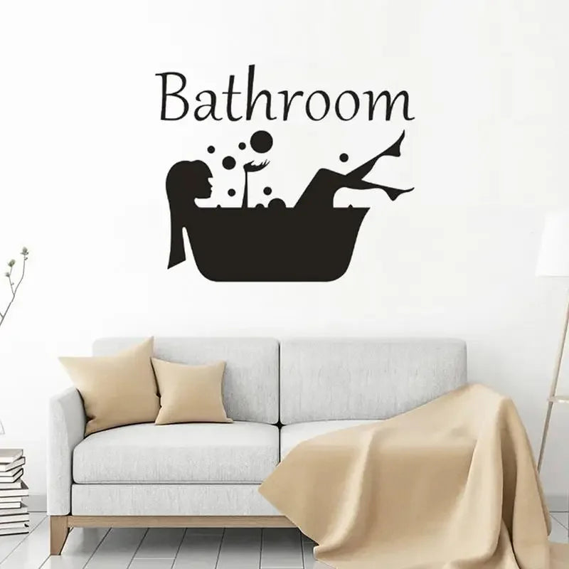 Detachable Girl and Woman Bathroom Sticker Art | Wash Room Decorative Wall Decal