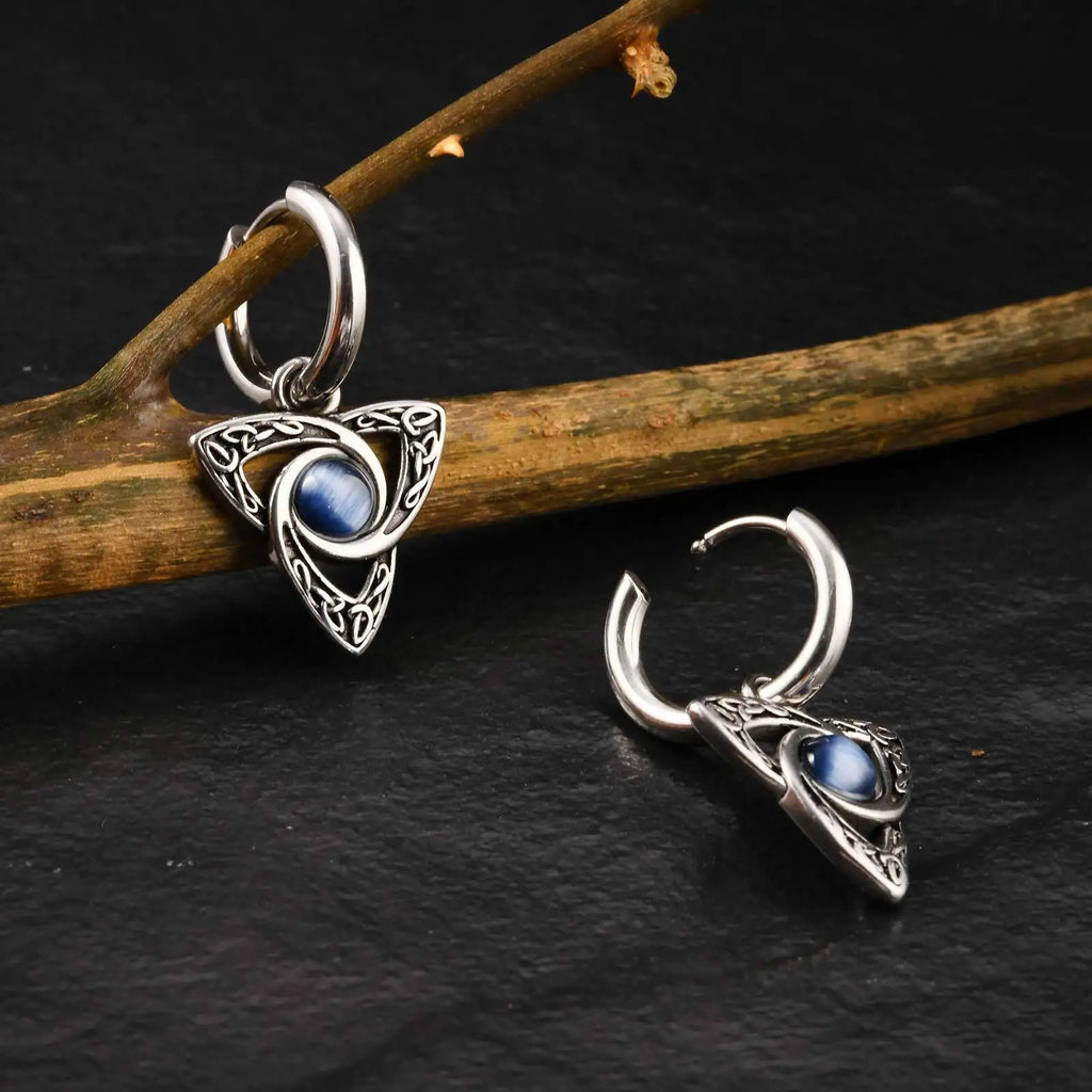Stainless Steel Moonstone Hoop Earrings for Men | Punk Hip Hop Jewelry Gift