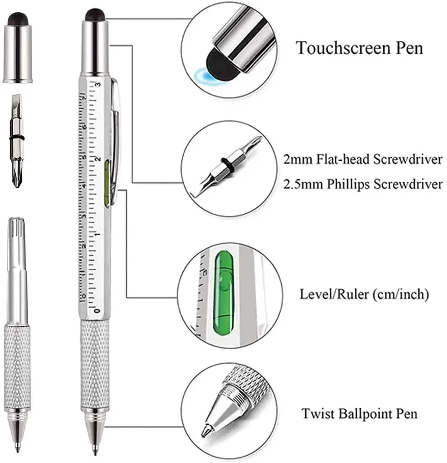 7 in 1 Multifunctional Pen Touch Screen Stylus | Ballpoint Pen Tool with Screwdriver and Level Gauge