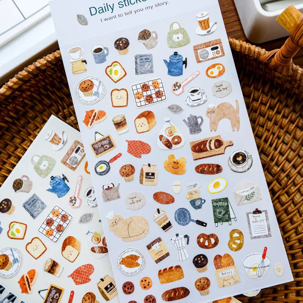 Korean Bonito Nature Life Bread House Coffee Paper Stickers | Cute Scrapbooking and Journaling Stickers