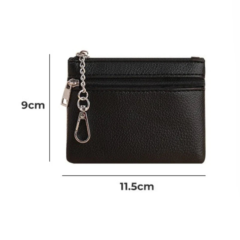 Mini Leather Card Holder Wallet | Compact Zipper Coin Purse for Women
