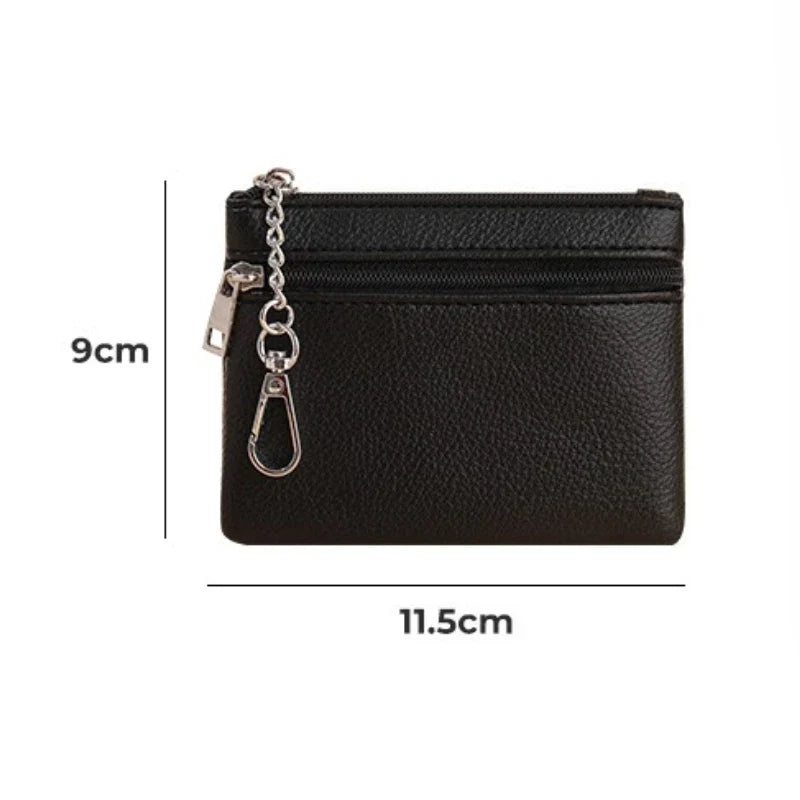 Mini Leather Card Wallet With Zipper | Compact Coin Purse for Women