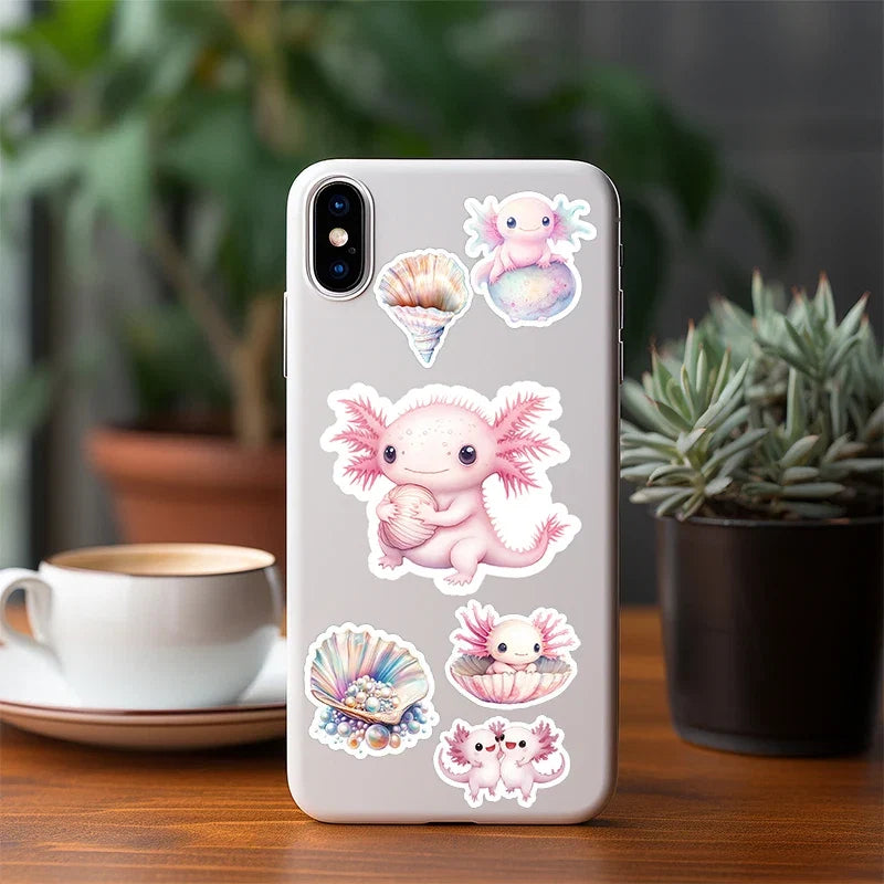 50 Cute Pink Axolotl Stickers | Waterproof Vinyl Animal Decals for Laptop, Water Bottle, and Phone