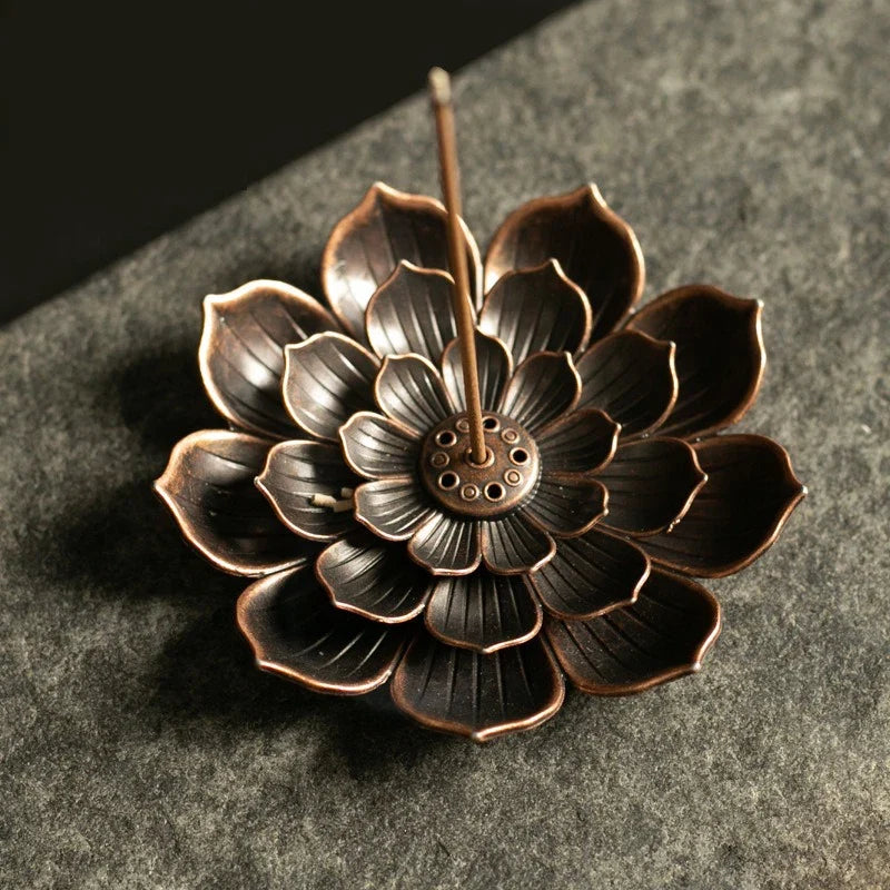 Lotus Flower Incense Burner | Metal Wax Melt Holder for Temple and Home