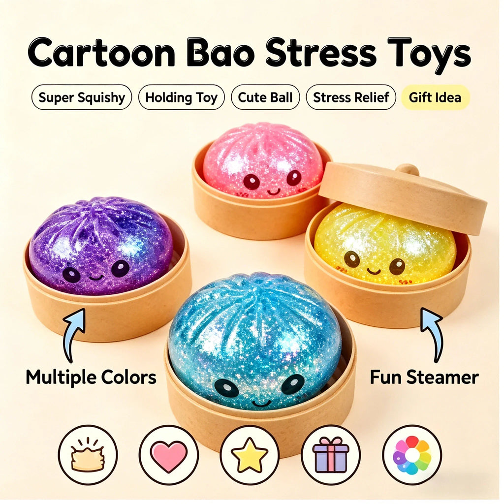Steamed Bun Squeeze Toy | Simulation Bao Stress Relief Fidget with Beads and Sparkles