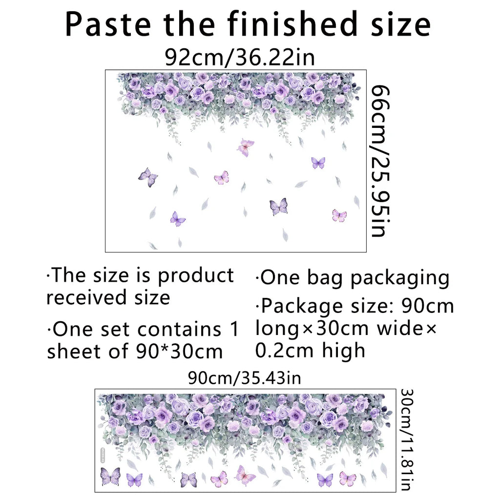 Purple Flower Wall Stickers Self Adhesive | Nordic Art Forest Butterfly Decals for Kids Room