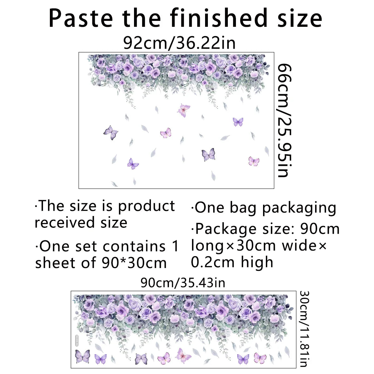 Purple Flower Wall Stickers Self Adhesive | Nordic Art Forest Butterfly Decals for Kids Room