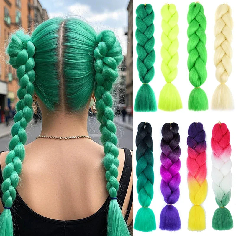 Synthetic 24Inch Jumbo Braids Extensions | Long Yaki Straight Braiding Hair Afro Ombre Color Hair for Women
