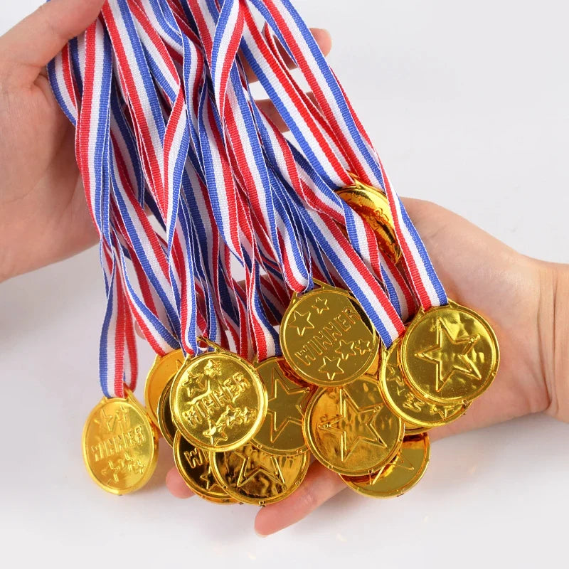 10/20 Pack Plastic Gold Winner Award Medals | Kids Birthday Party Favors and Sports Game Prizes
