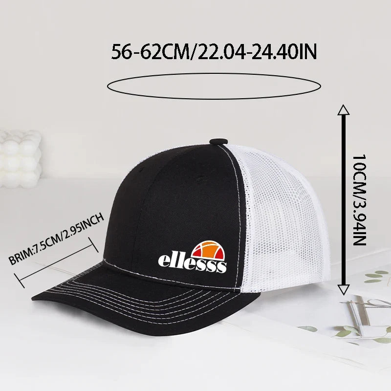 Breathable Mesh Trucker Hat with Ellessss Print | Adjustable Snapback for Outdoor Sun Protection