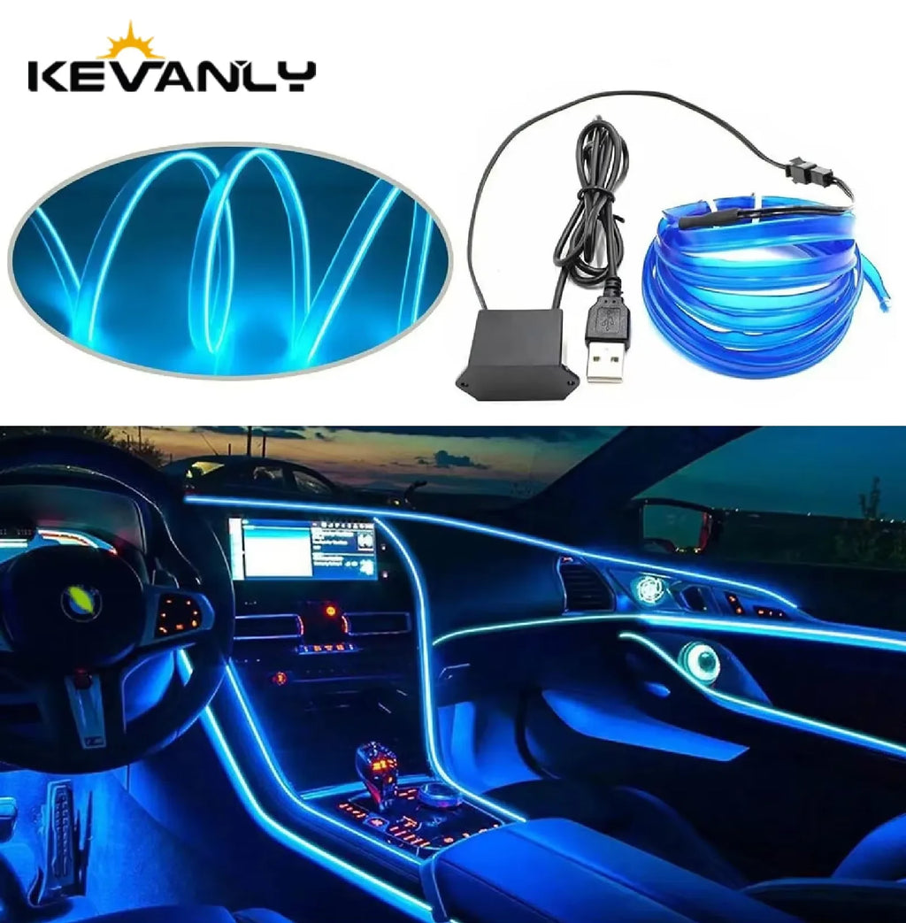 Blue EL Wire Car Atmosphere Light | 5m Flexible Neon Strip for DIY Interior