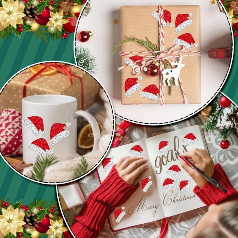 Christmas Hat Stickers | 500pcs Laser Gift Packaging Labels
