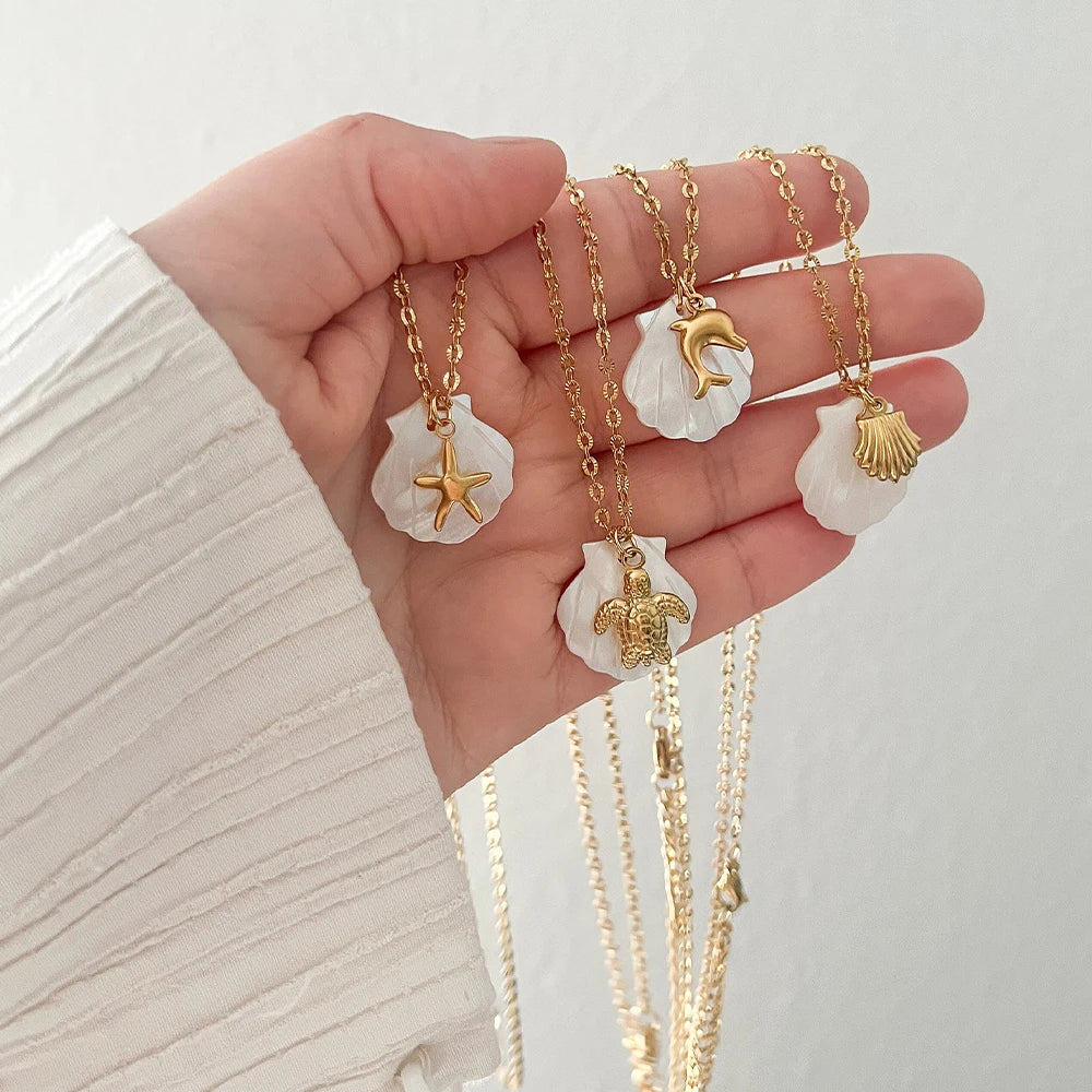 Gold Starfish Pendant Necklace for Women | Stainless Steel Beach Jewelry