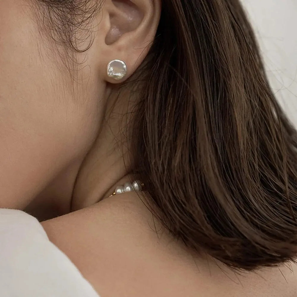 Dainashi 7-8mm Baroque Freshwater Pearl Earrings | S925 Sterling Silver Keshi Pearl Stud Earrings for Women