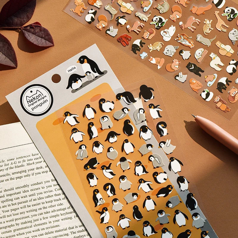 NEKONI Animal Stickers for Scrapbooking | Cute Penguin Dinosaur DIY Journal Decor