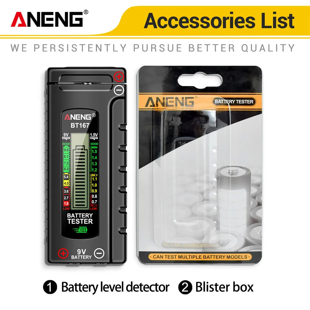 ANENG BT167 Battery Level Detector | Multifunctional Battery Tester for 1.5V and 9V Batteries
