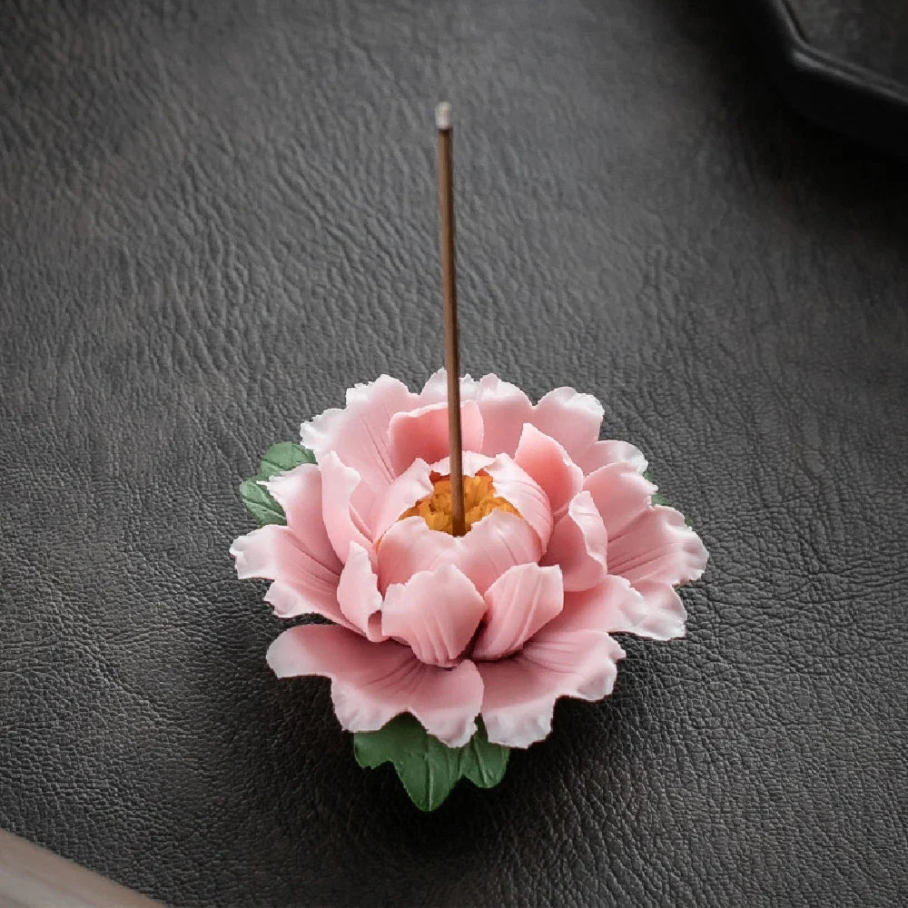 Peony Flower Incense Holder | Decorative Ceramic Incense Burner