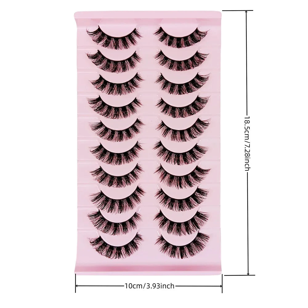 10 Pairs DD Curl Russian Strip Lashes | Fluffy Volume False Eyelashes for Dramatic Look