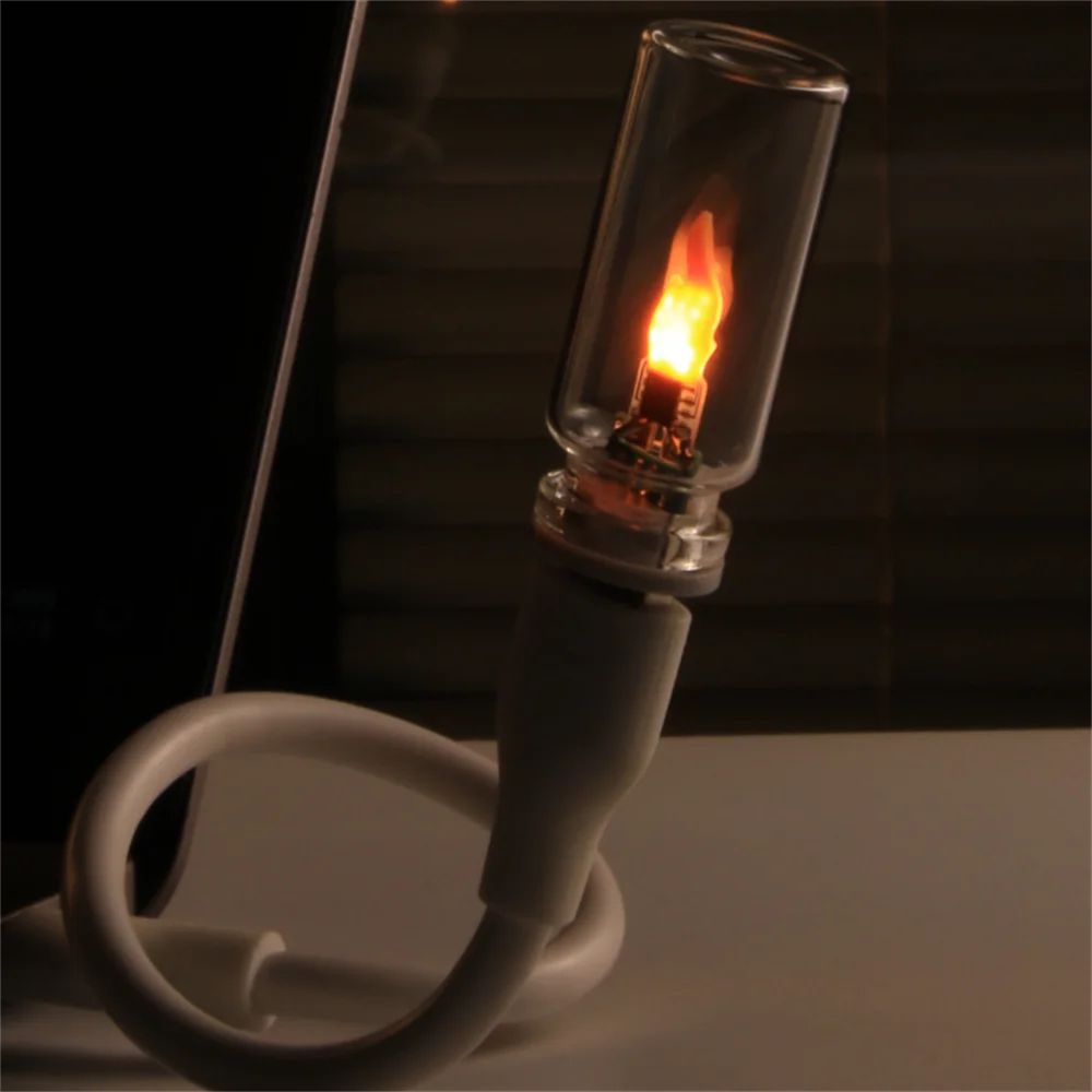USB LED Flashing Candle Light | 5V Flame Night Light with Frosted Clear Glass and Touch Control