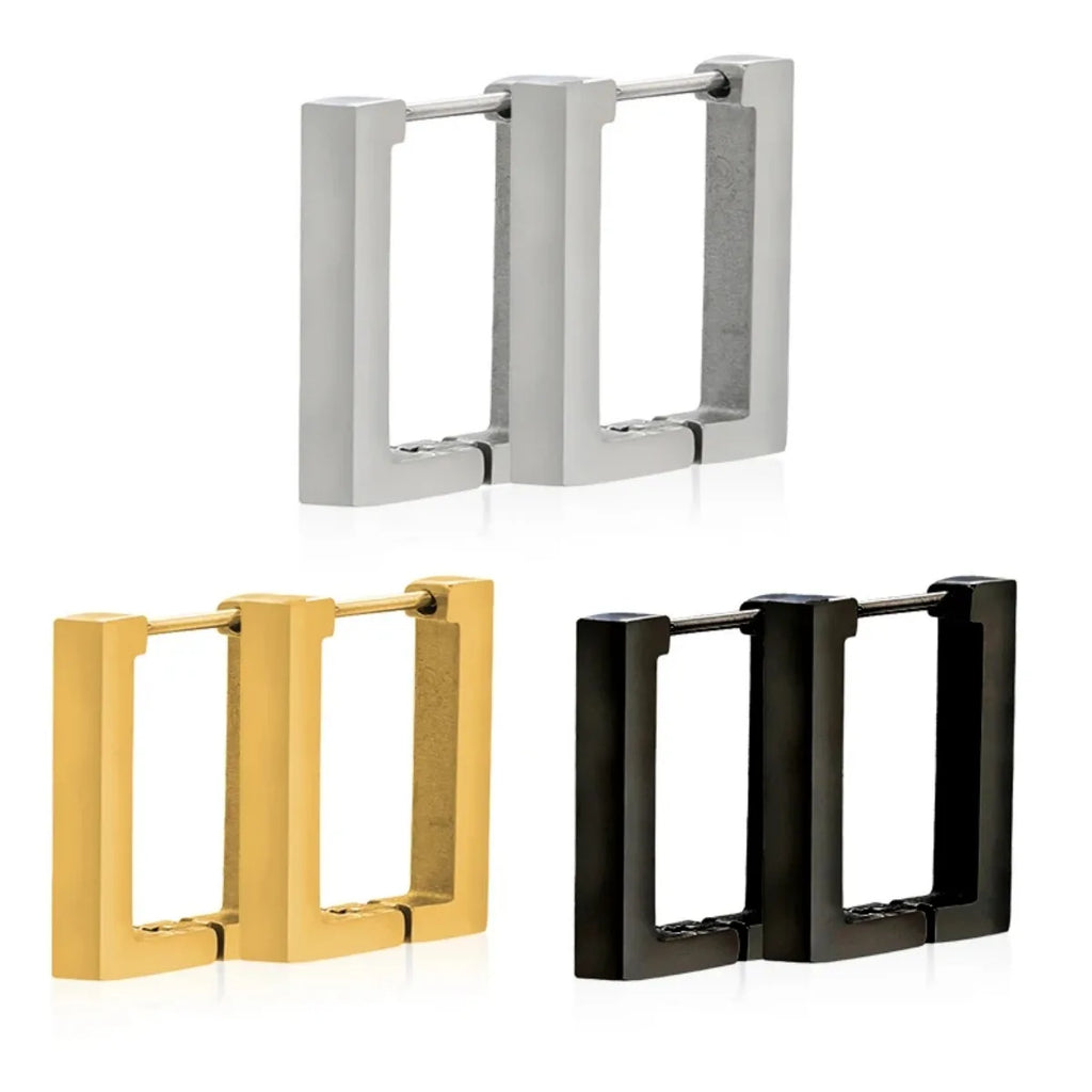 Geometric Stainless Steel Hoop Earrings | Square Triangle Punk Jewelry for Men Women