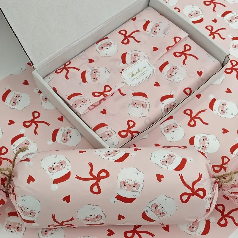 Pink Santa Claus Bow Heart Pattern Wrapping Paper | Christmas Gift Wrap for Fragile Items