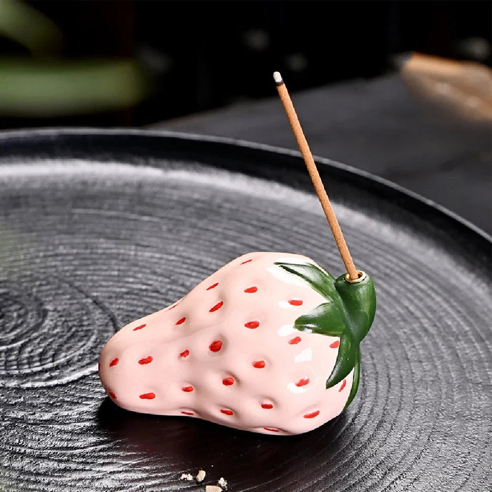 Strawberry Ceramic Incense Burner | Realistic Fruit Home Aromatherapy Decor