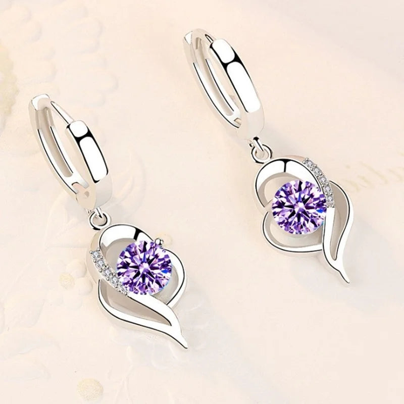 925 Sterling Silver Crystal Zircon Drop Earrings | Heart Shaped Fine Jewelry for Women