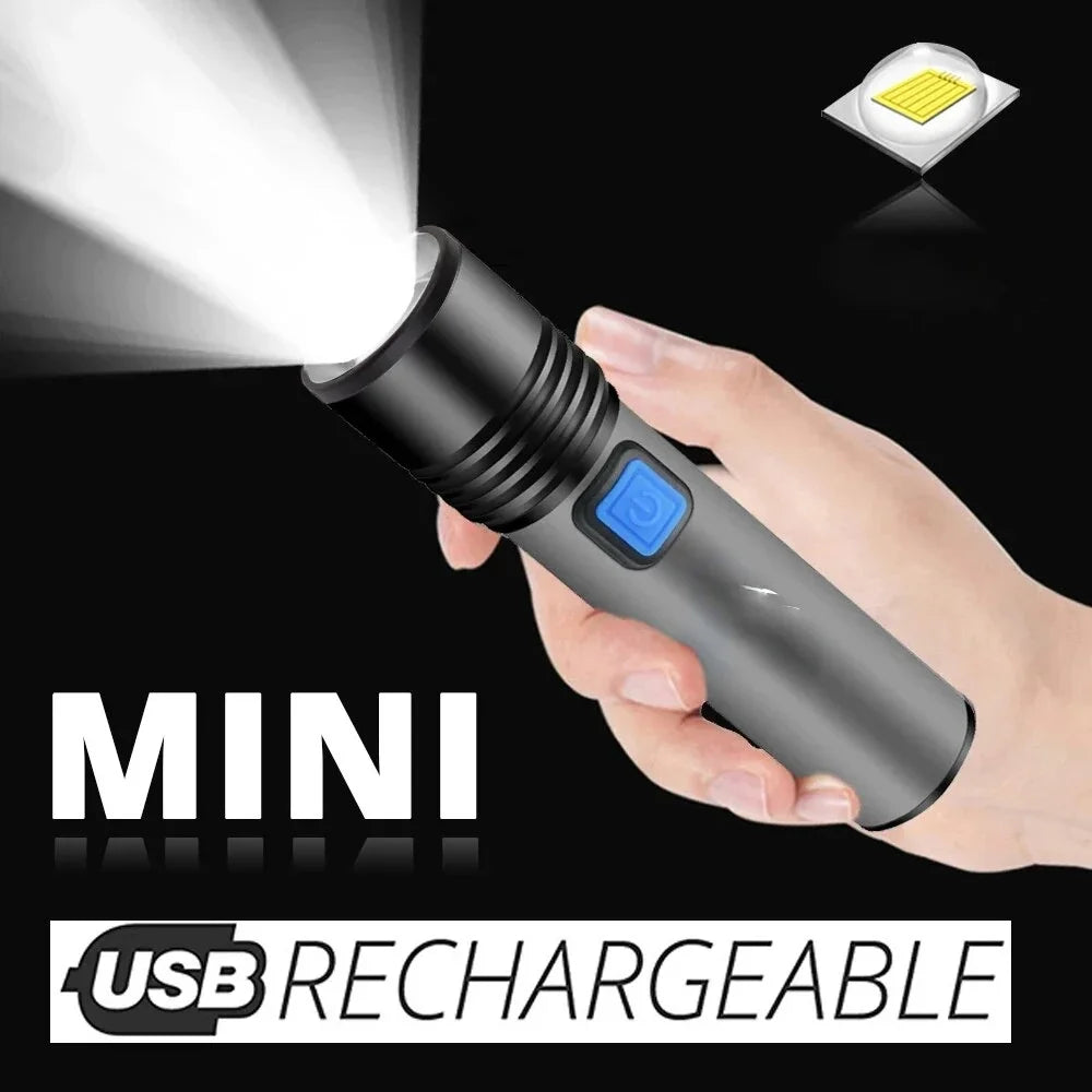 USB Rechargeable LED Flashlight | 1200mAh Waterproof Zoomable Camping Light