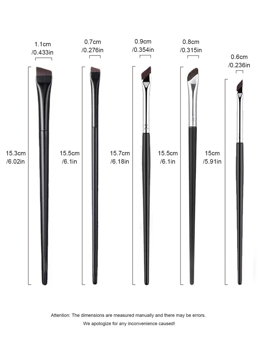 5-Piece Makeup Brush Set | Blade Eyeliner, Flat Eyebrow & Silkworm Brushes