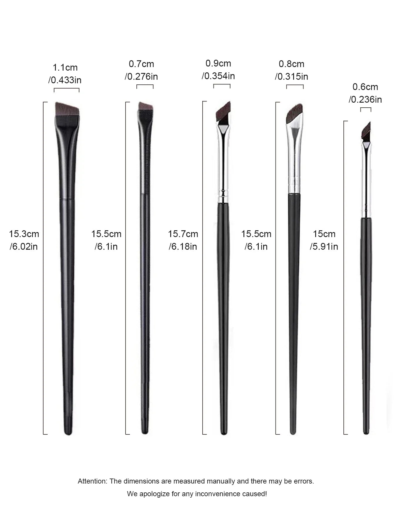 5-Piece Makeup Brush Set | Blade Eyeliner, Flat Eyebrow & Silkworm Brushes